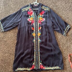 Johnny Was Embroidered Tunic Blouse XXL | Black Floral Boho Top